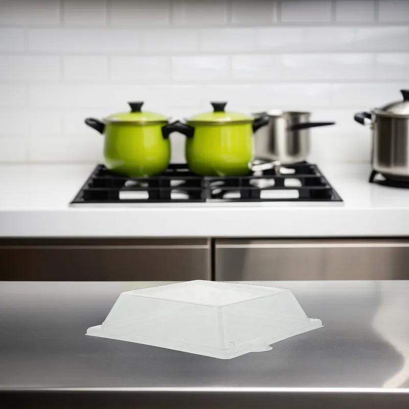 PrimeWare® Lid 8X8 IN PET Clear Square For Plate Freezer Safe 125 Count/Pack 4 Packs/Case