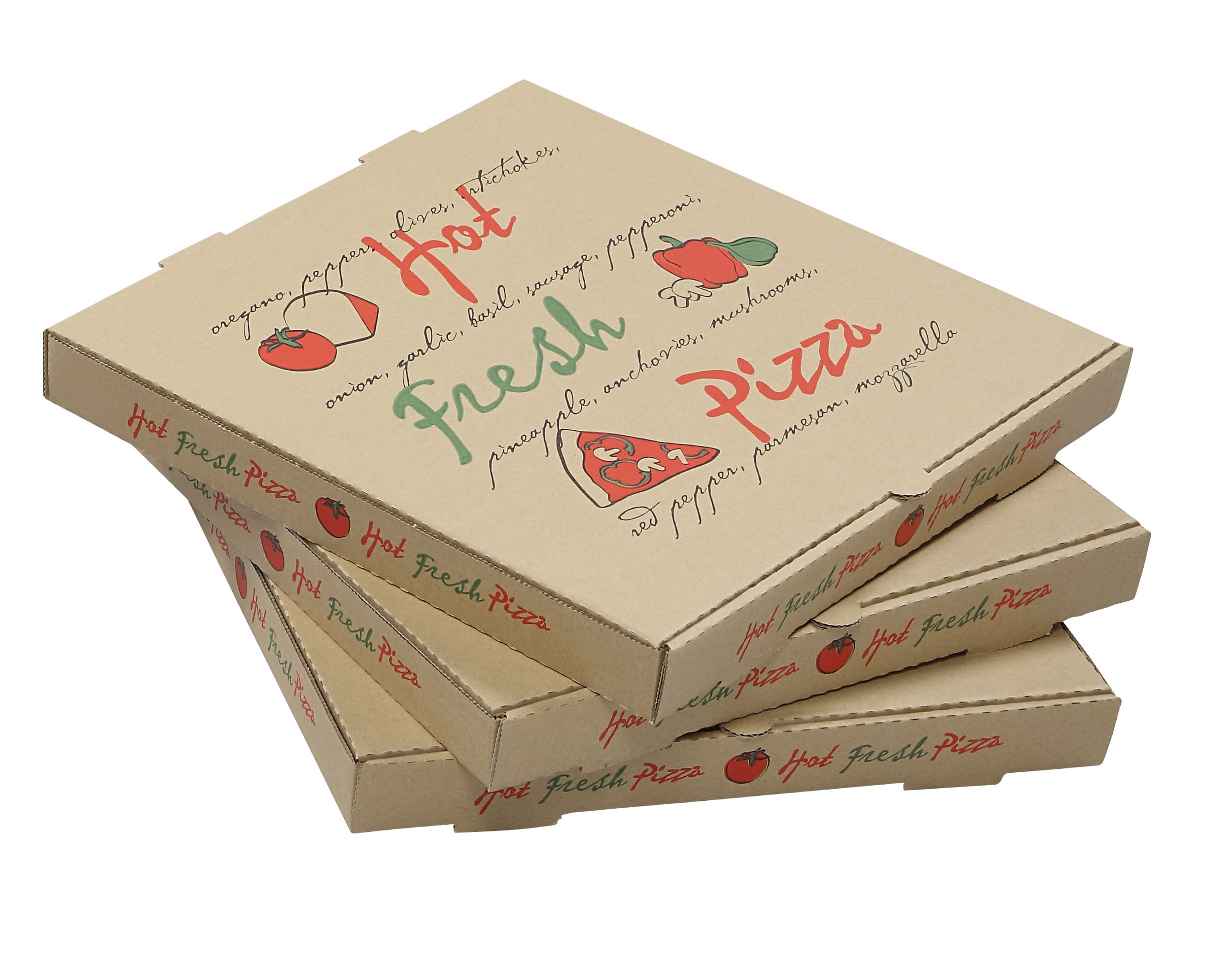 Pizza Box 28X28X2 IN Corrugated Cardboard Kraft/Kraft Stock Print C-Flute 25/Case