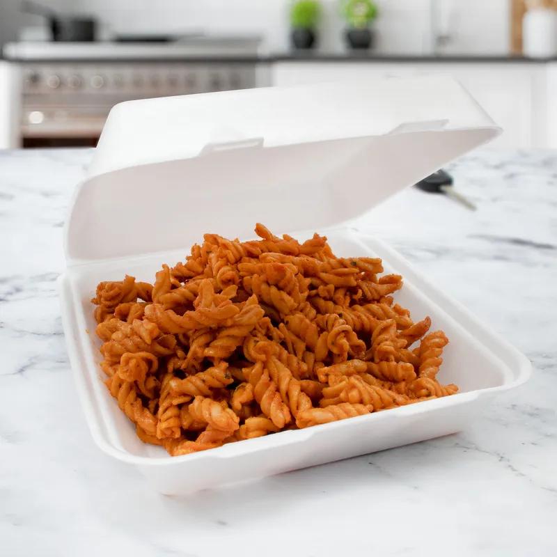 Dart® Take-Out Container Hinged 7.83X8.4X2.5 IN XPS White Happy Face Insulated 100 Count/Bag 2 Bags/Case 200 Count/Case