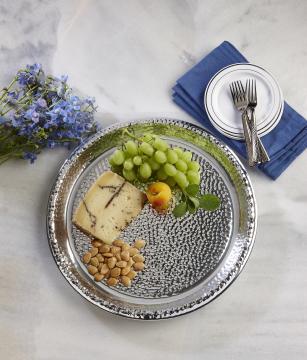Serving Tray 12 IN Plastic Silver Round Hammered 36/Case