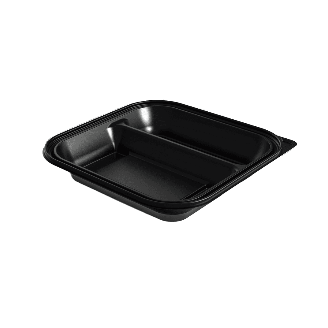 Thermosource Tooling Take-Out Container Base 9.25X9.25X1.25 IN 2 Compartment Black 400/Case