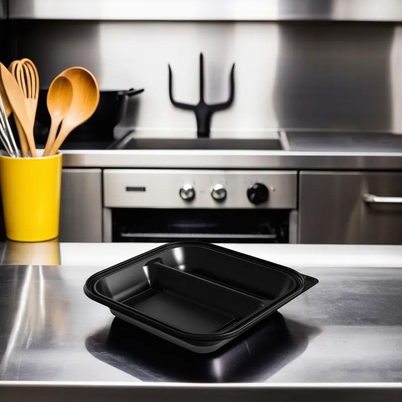 Thermosource Tooling Take-Out Container Base 9.25X9.25X1.25 IN 2 Compartment Black 400/Case