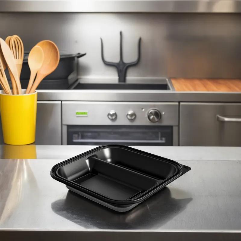 Thermosource Tooling Take-Out Container Base 9.25X9.25X1.25 IN 2 Compartment Black 400/Case