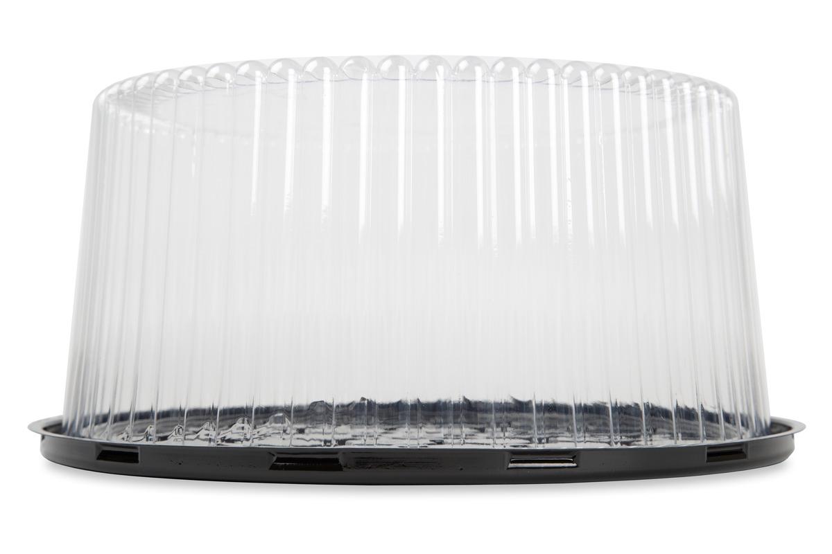 DisplayCake® Bakery Container & Lid Combo With High Dome Lid 10 IN PS Black Clear Round 2-3 Layer 80/Case