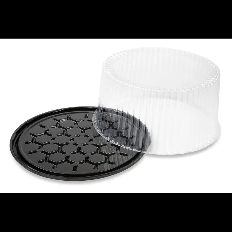 DisplayCake® Bakery Container & Lid Combo With High Dome Lid 10 IN PS Black Clear Round 2-3 Layer 80/Case