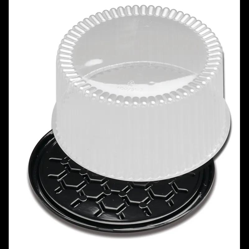 DisplayCake® Bakery Container & Lid Combo With High Dome Lid 10 IN PS Black Clear Round 2-3 Layer 80/Case