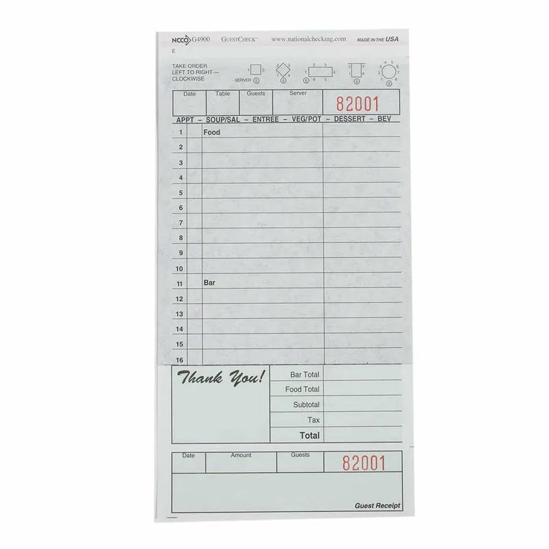 Guest Check 4.25X8.25 IN Green Large Duplicate Carbon-Backed 50 Count/Pack 50 Packs/Case