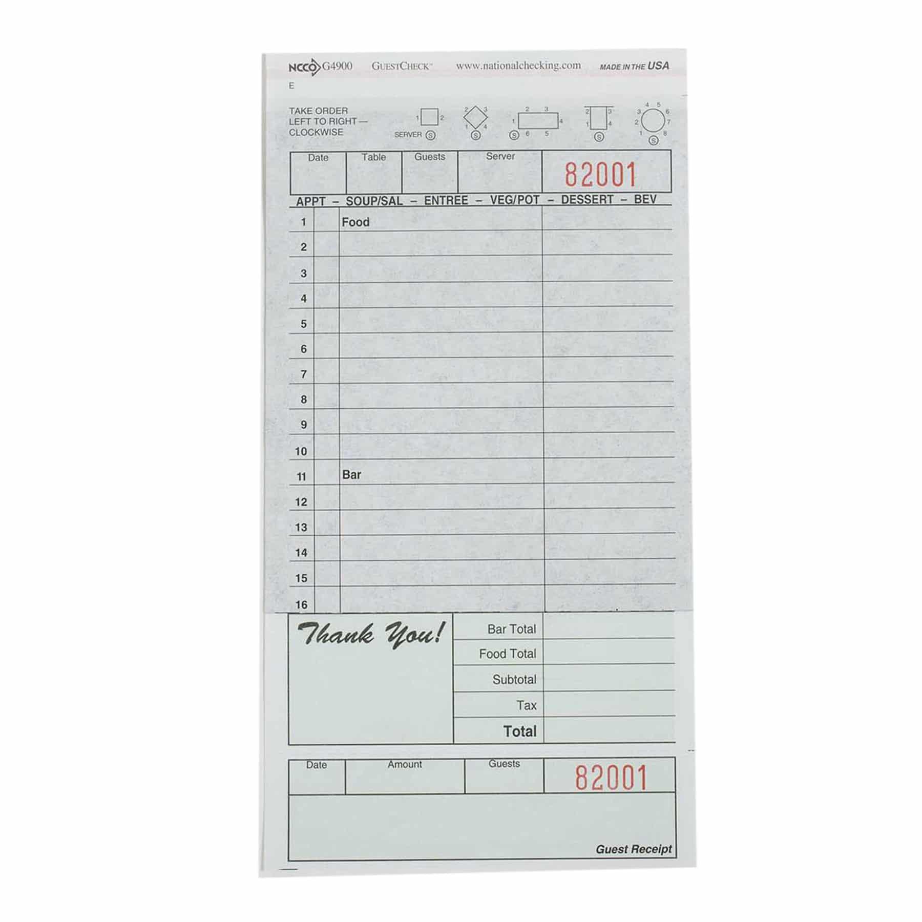 Guest Check 4.25X8.25 IN Green Large Duplicate Carbon-Backed 50 Count/Pack 50 Packs/Case