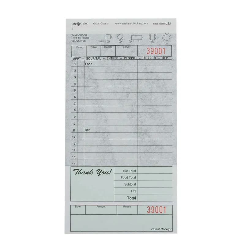 Guest Check 4.25X8.25 IN Green Large Duplicate Carbon-Backed 50 Count/Pack 50 Packs/Case