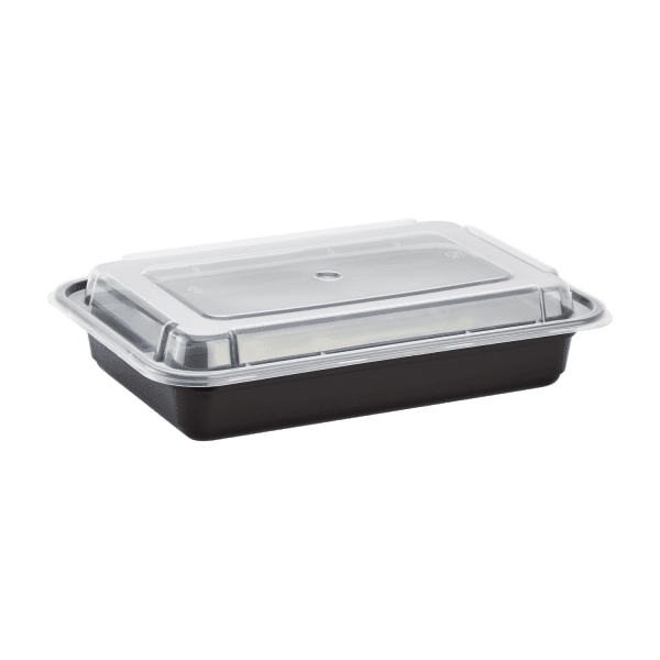 Karat® Take-Out Container Base & Lid Combo 28 OZ Plastic Black Rectangle Microwave Safe 150/Case