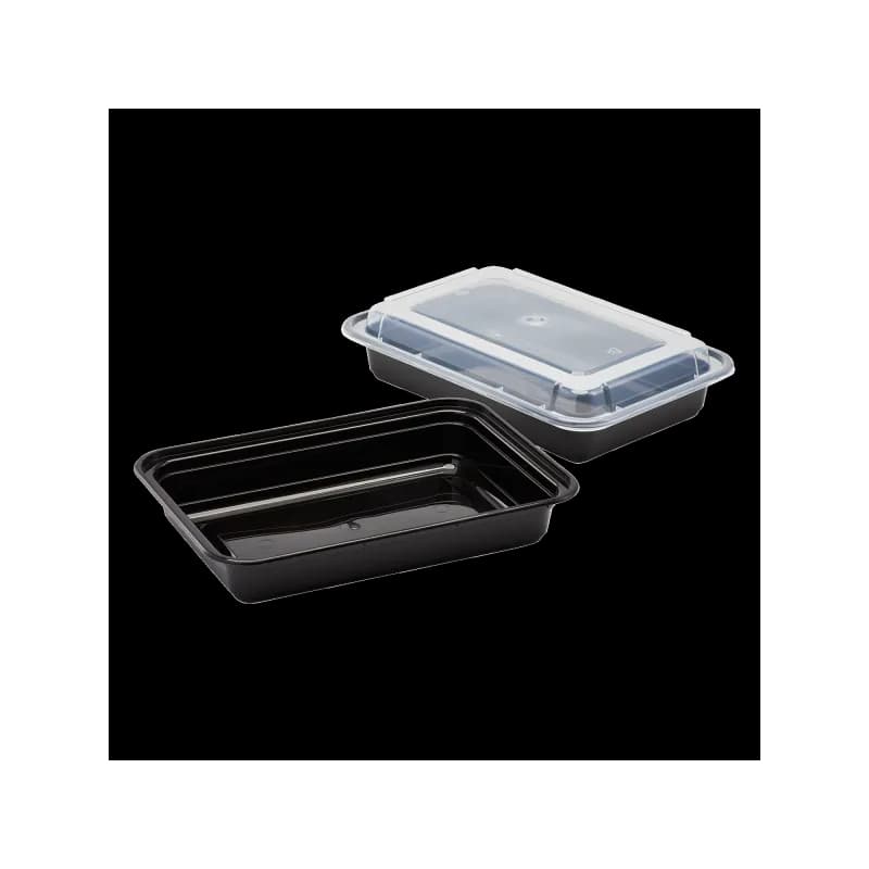 Karat® Take-Out Container Base & Lid Combo 28 OZ Plastic Black Rectangle Microwave Safe 150/Case