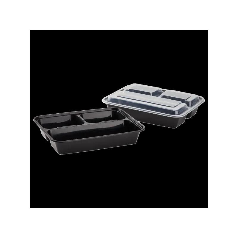 Karat® 32 OZ 3 Compartment PP Black Rectangle Microwave Safe 150/Case