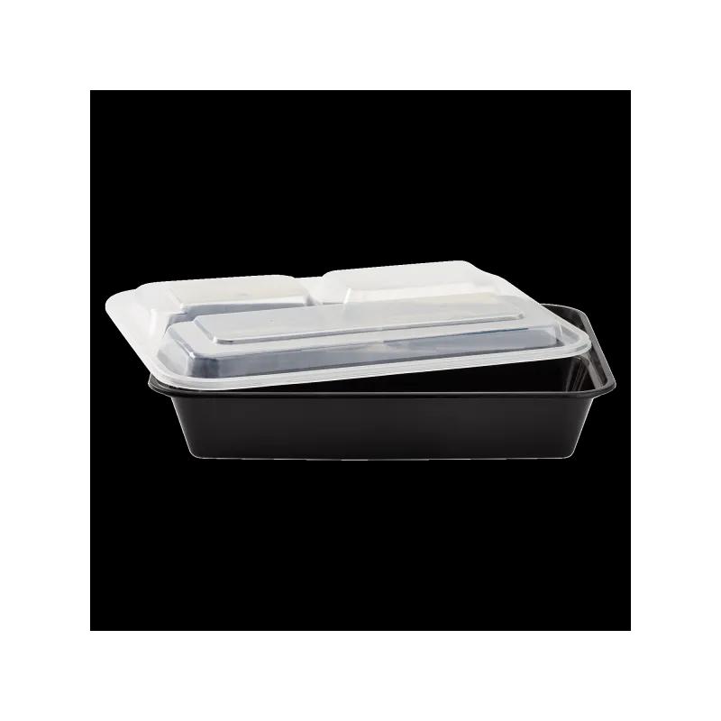 Karat® 32 OZ 3 Compartment PP Black Rectangle Microwave Safe 150/Case