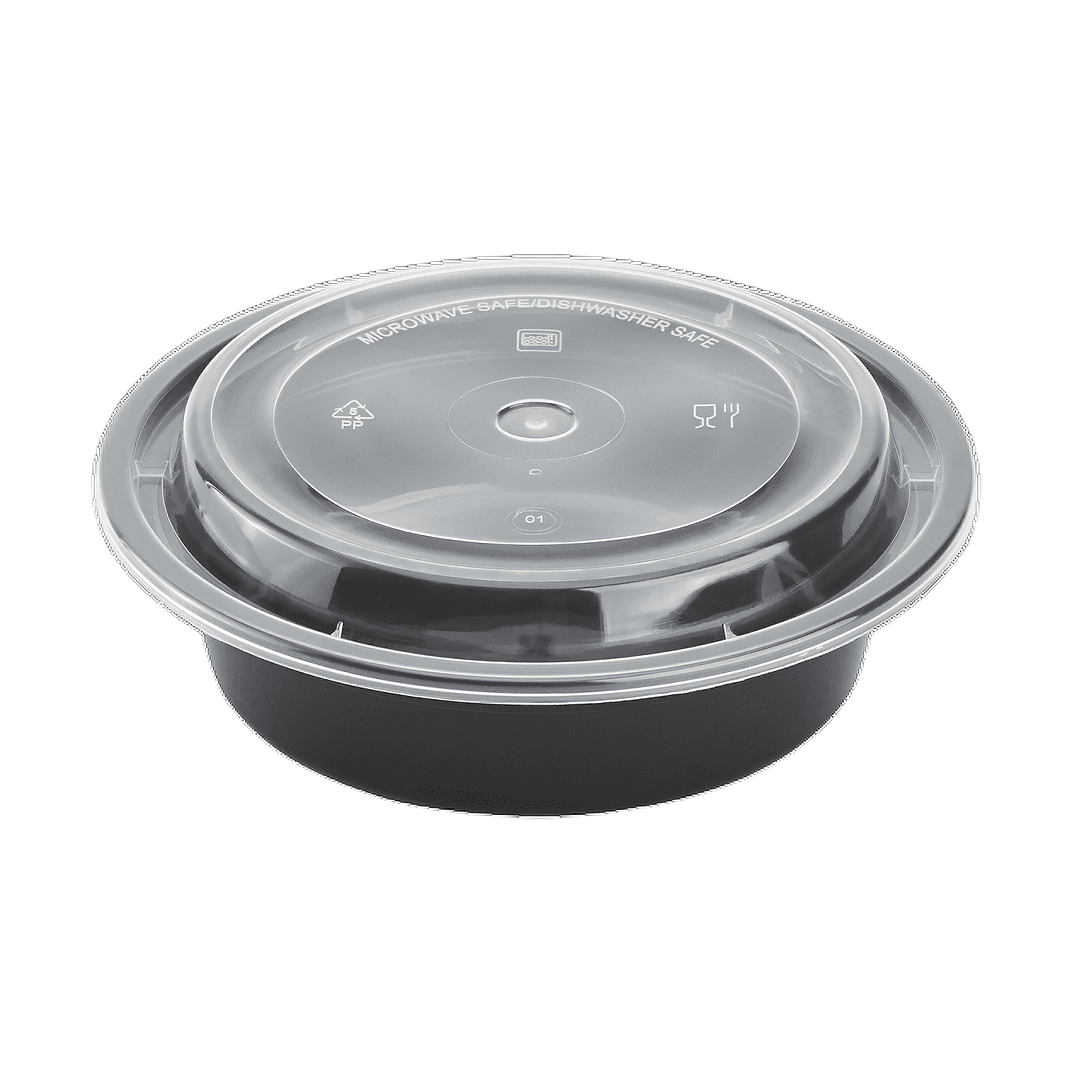 Karat® Take-Out Container Base & Lid Combo 16 OZ Black Round Microwave Safe 150/Case