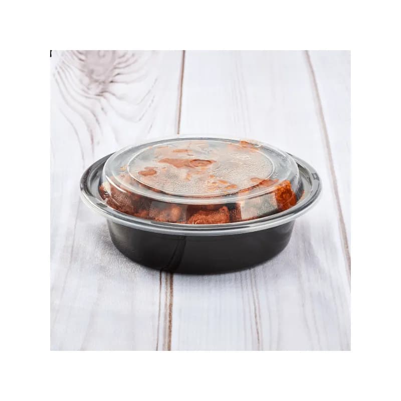 Karat® Take-Out Container Base & Lid Combo 16 OZ Black Round Microwave Safe 150/Case