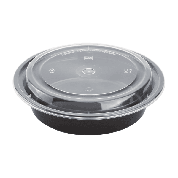 Karat® Take-Out Container Base & Lid Combo 24 OZ PP Black Round Microwave Safe 150/Case