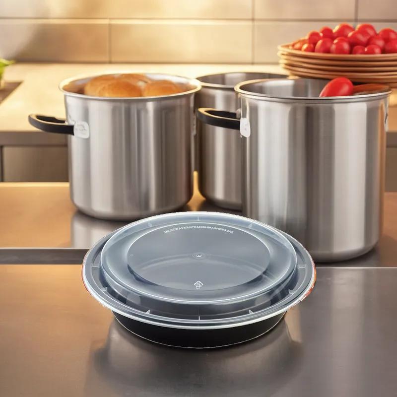 Karat® Take-Out Container Base & Lid Combo 48 OZ Black Round Microwave Safe 150/Case