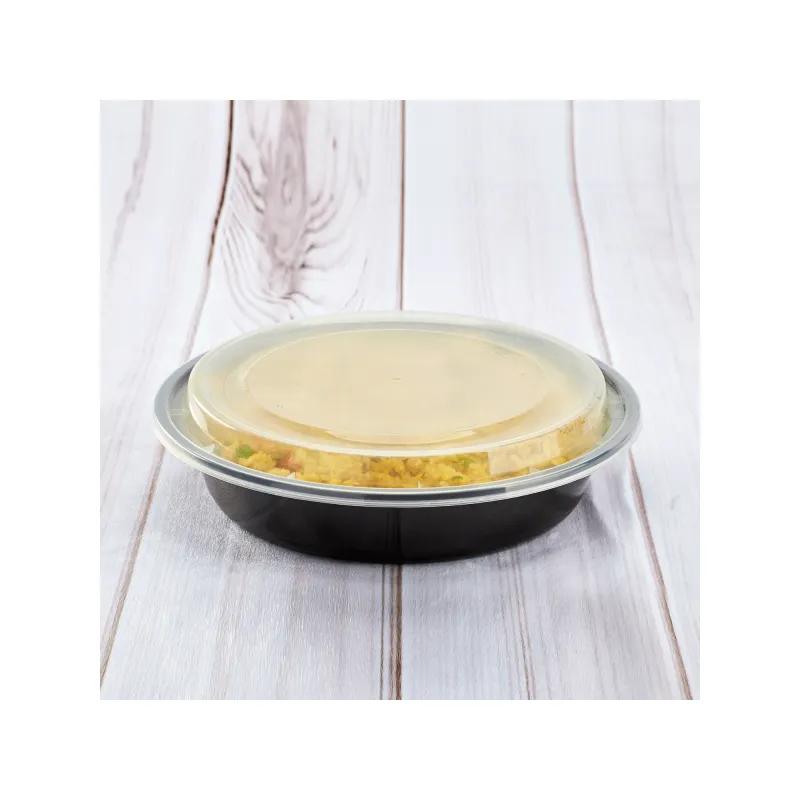 Karat® Take-Out Container Base & Lid Combo 48 OZ Black Round Microwave Safe 150/Case