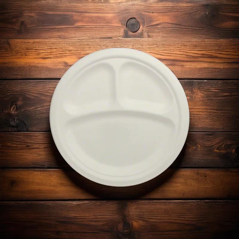 Plate 9 IN 3 Compartment Sugarcane White 500/Case