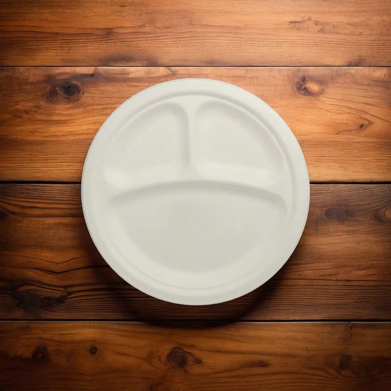 Plate 9 IN 3 Compartment Sugarcane White 500/Case