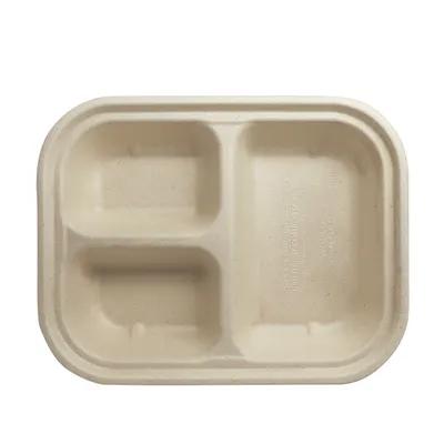 Cafeteria & School Lunch Tray Base 9.9X7.6X1.7 IN 3 Compartment Pulp Fiber Kraft Rectangle 400/Case