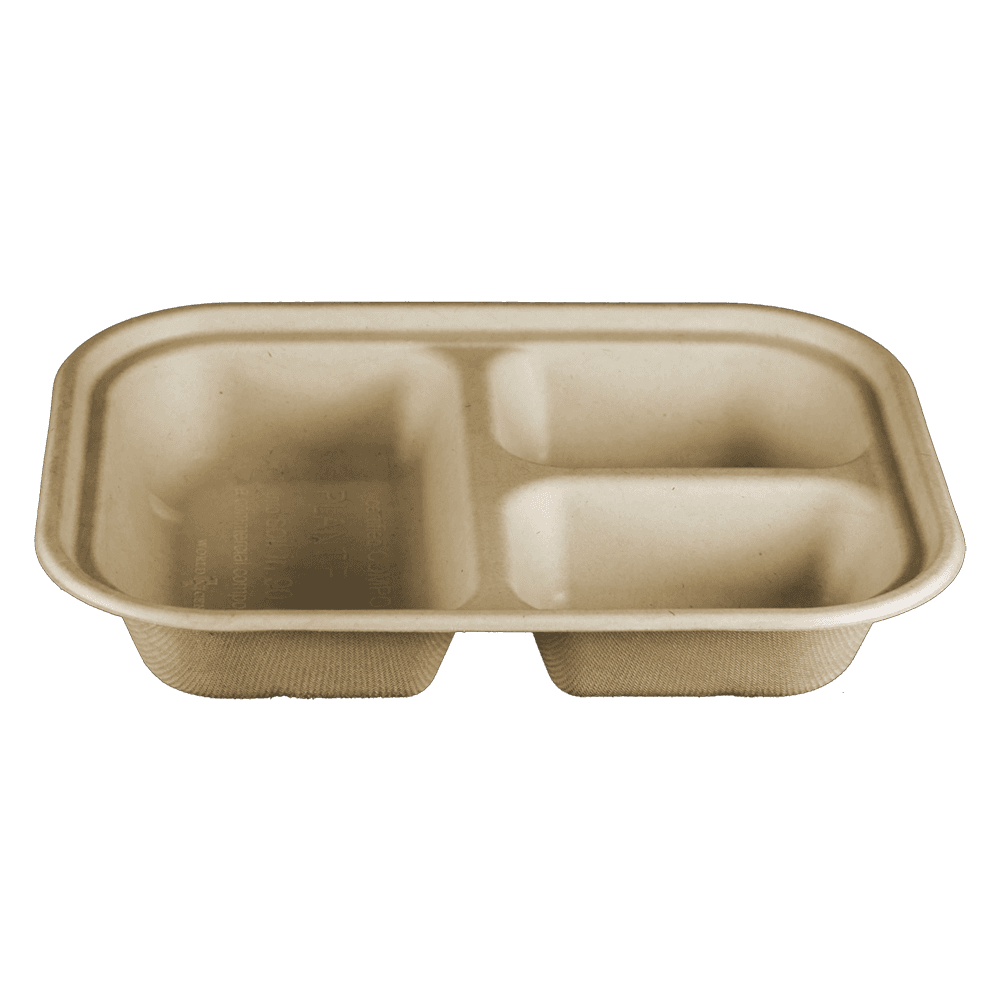 Cafeteria & School Lunch Tray Base 10X7.5X1.5 IN 3 Compartment Pulp Fiber Kraft Rectangle 400/Case