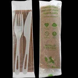 3PC Cutlery Kit TPLA Individually Wrapped With Napkin,Fork,Knife 500/Case