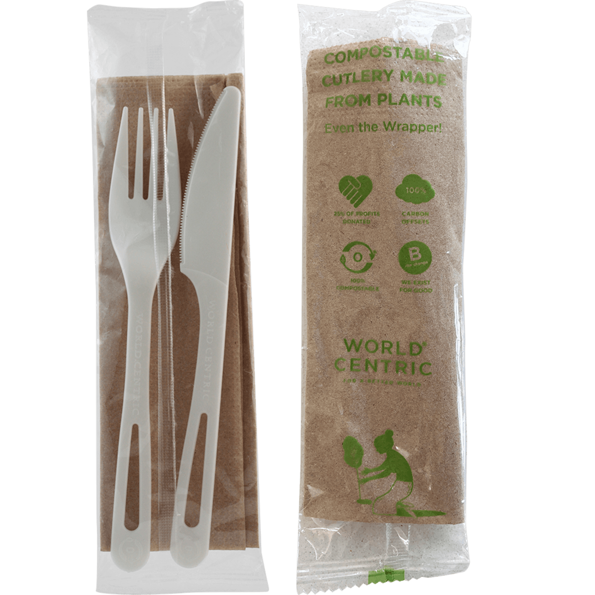 3PC Cutlery Kit TPLA Individually Wrapped With Napkin,Fork,Knife 500/Case