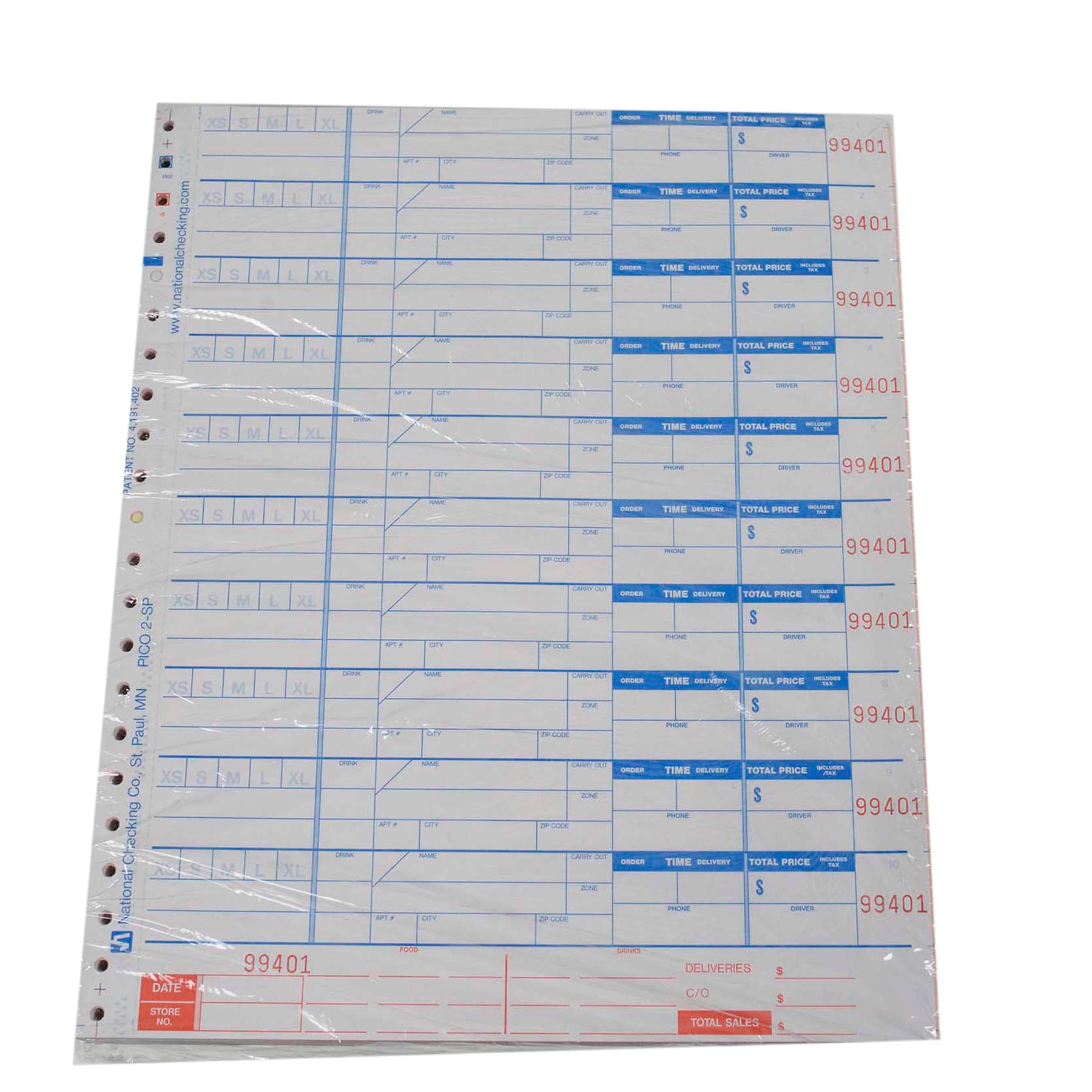 Pizza Delivery Form 9.25X11 IN Paper White 4-Part Large Shrink Wrapped 3000/Case