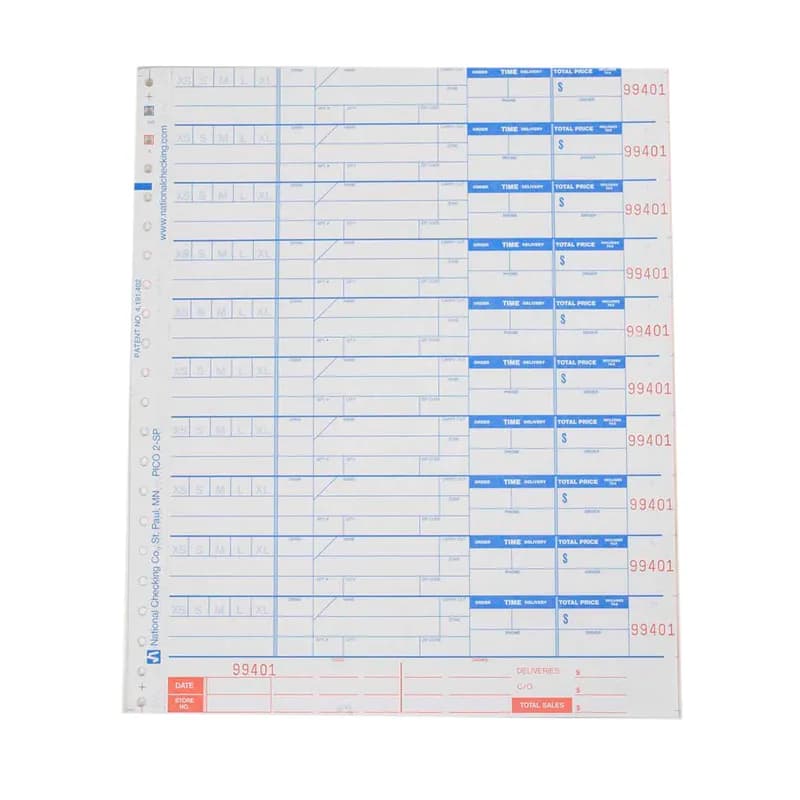 Pizza Delivery Form 9.25X11 IN White 4-Part Large 3000/Case