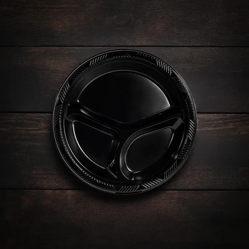 Impact Plate 10 IN 3 Compartment Plastic Black 400/Case