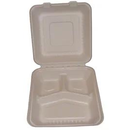 Take-Out Container Hinged 9X9X3.19 IN 3 Compartment Molded Fiber PLA White 80 Count/Pack 2 Packs/Case 160 Count/Case