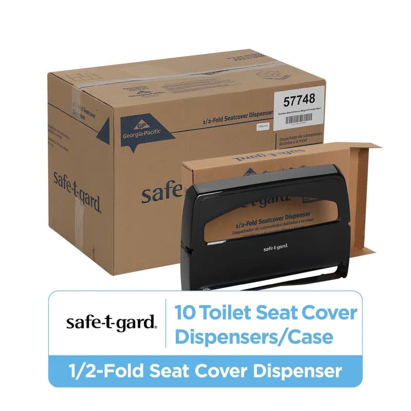 Safe-T-Gard® Toilet Paper & Seat Cover Dispenser 11.75X2.5 IN Black 1/2 Fold 1/Each