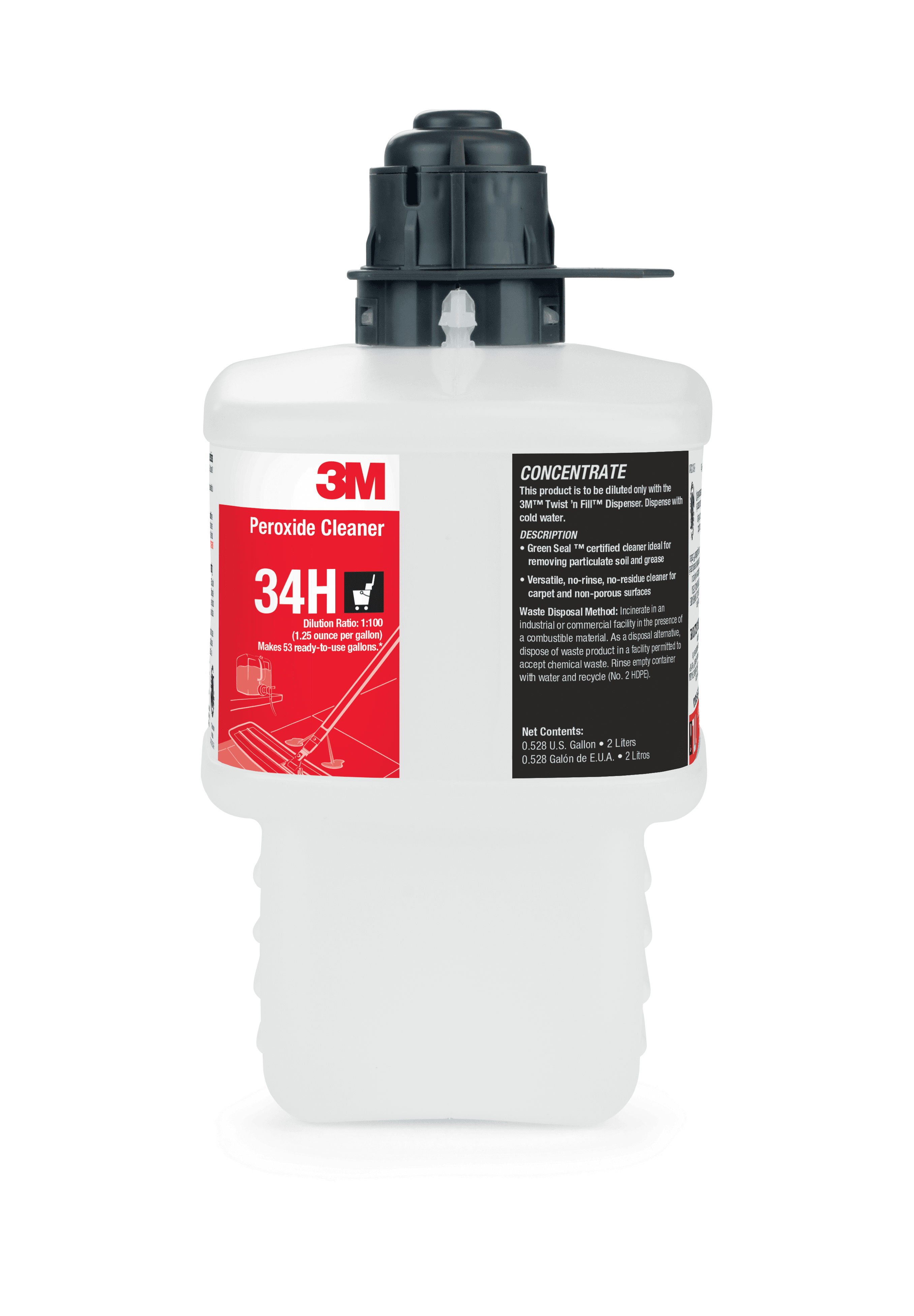 3M™ Twist 'n Fill™ 34H Disinfectant Cleaner 2 L General Purpose No Rinse 6/Case