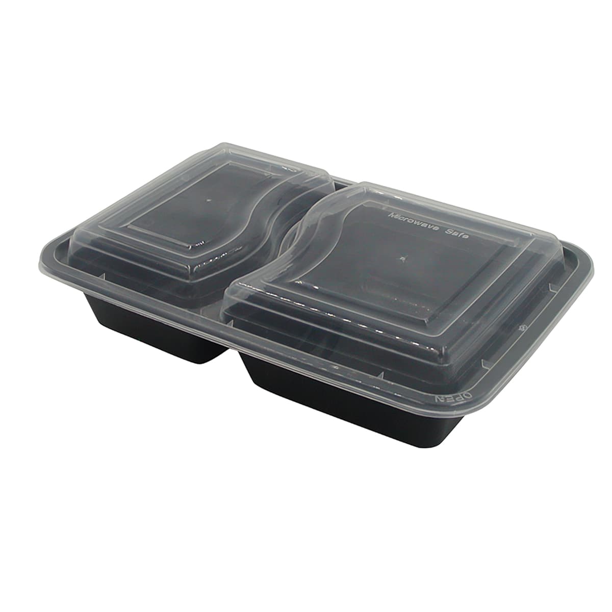 Take-Out Container Base & Lid Combo 30 OZ 2 Compartment Black Rectangle Heavy Duty 120/Case