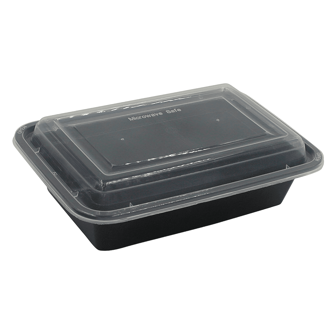 Take-Out Container Base & Lid Combo 24 OZ Plastic Black Heavy Duty 120/Case
