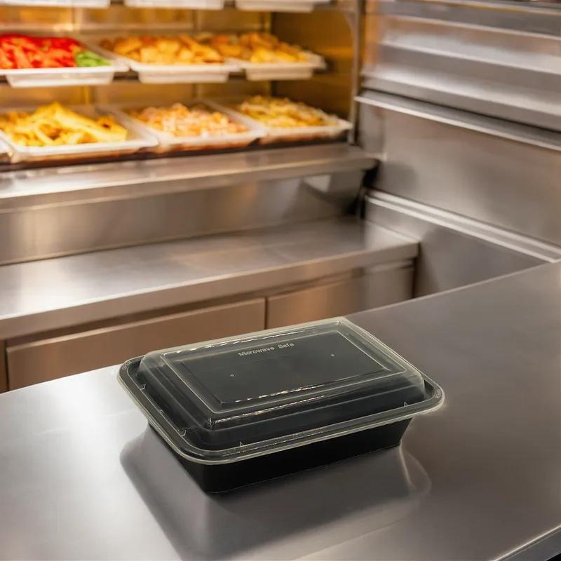 Take-Out Container Base & Lid Combo 24 OZ Plastic Black Heavy Duty 120/Case