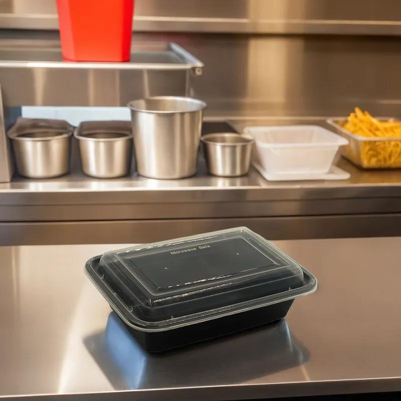 Take-Out Container Base & Lid Combo 24 OZ Plastic Black Heavy Duty 120/Case