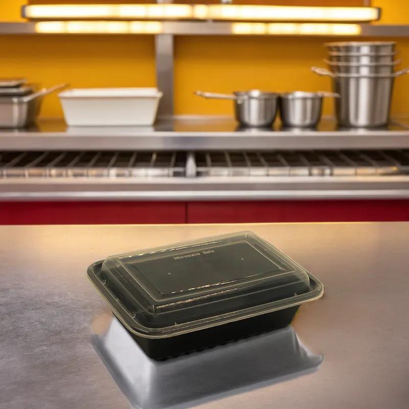 Take-Out Container Base & Lid Combo 24 OZ Plastic Black Heavy Duty 120/Case