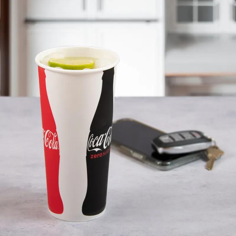 Solo® Cold Cup 24 FLOZ Double Sided Poly Paper (DSP) White Red Coca-Cola® 50 Count/Pack 20 Packs/Case 1000 Count/Case