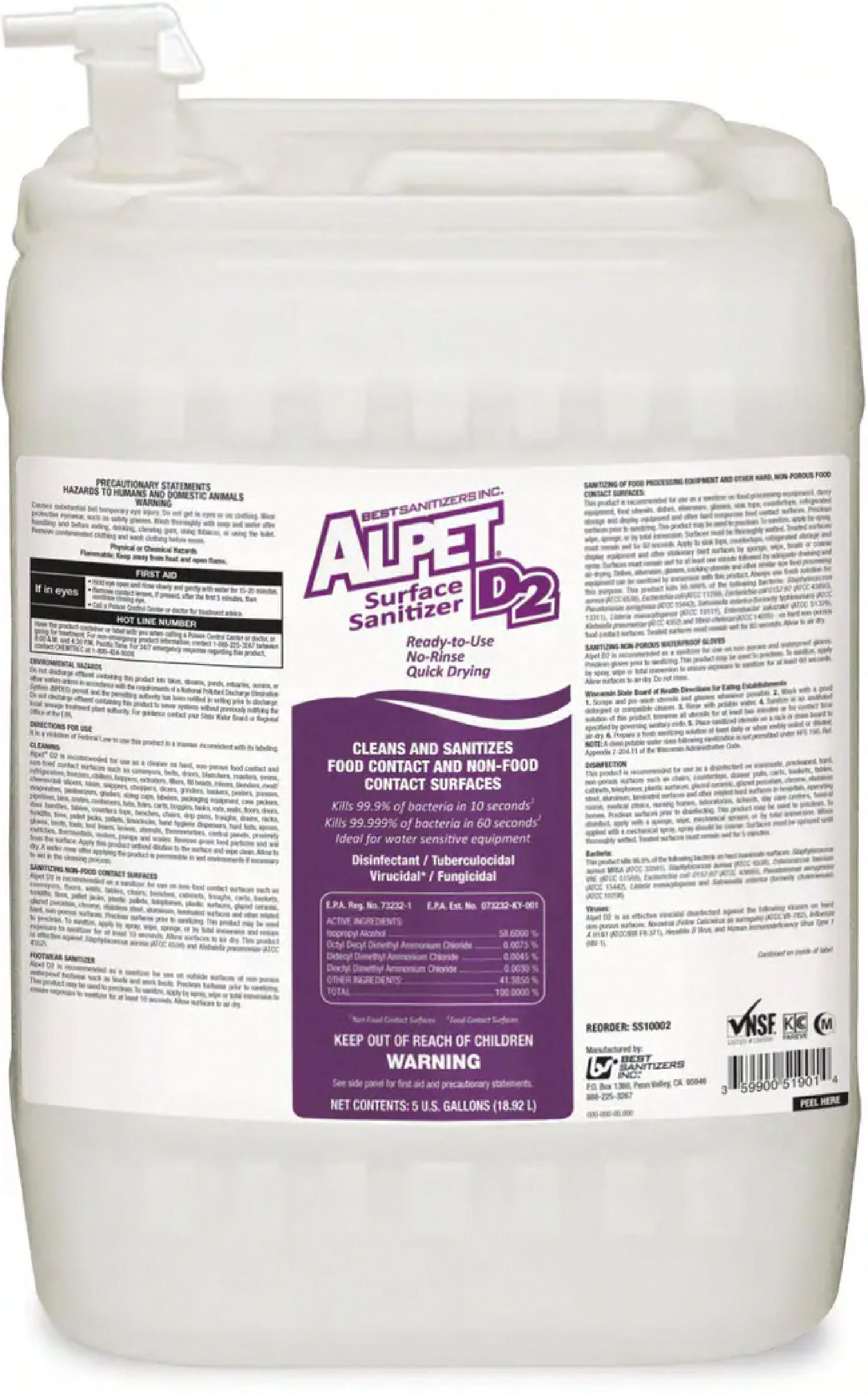 Sanitizer 5 GAL Food Contact Surface Cleaning 1/Case