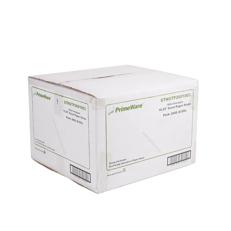 PrimeWare® Giant Straw 10.25 IN Paper White Unwrapped 300 Count/Pack 8 Packs/Case 2400 Count/Case