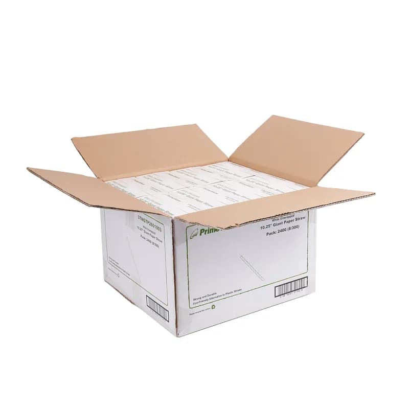 PrimeWare® Giant Straw 10.25 IN Paper White Unwrapped 300 Count/Pack 8 Packs/Case 2400 Count/Case