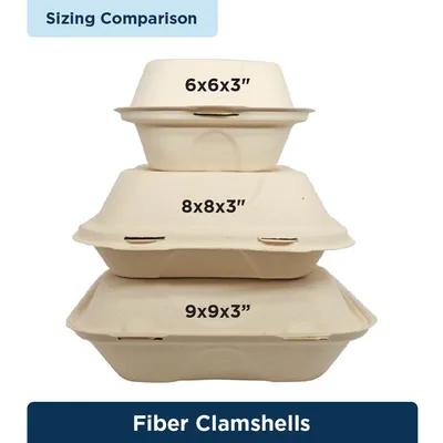 Take-Out Container Hinged 6X6X3 IN Bamboo Unbleached Plant Fiber 500/Case