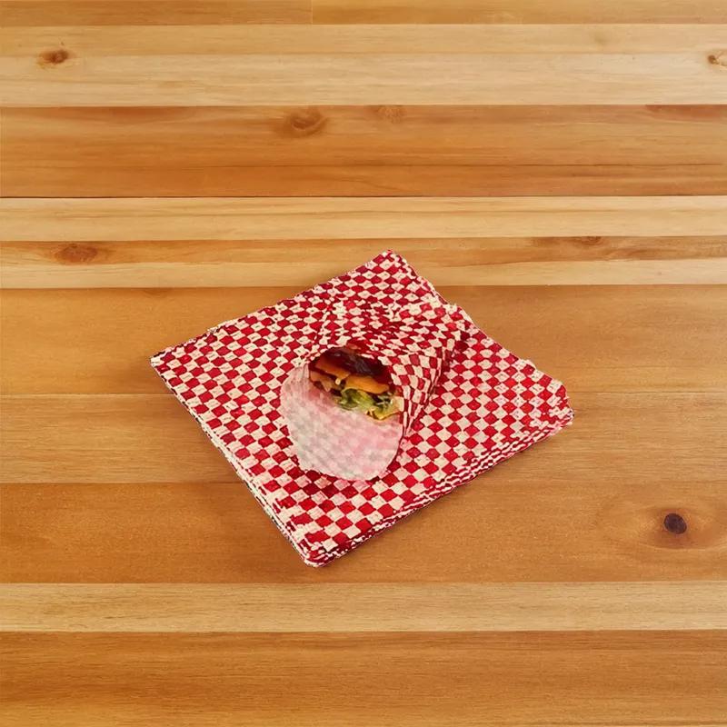 Basket Liner Sandwich Wrap Sheet 12X12 IN Dry Wax Paper Red White Check Grease Resistant 5000/Case