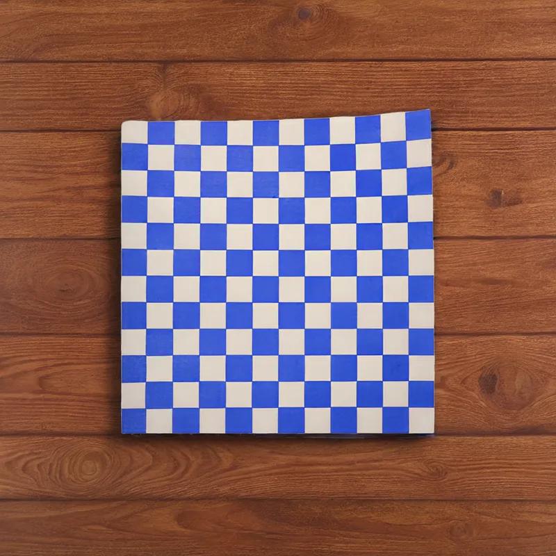 Sandwich Wrap Basket Liner Sheet 12X12 IN Dry Wax Paper Blue White Check Grease Resistant 1000 Sheets/Pack 5 Packs/Case