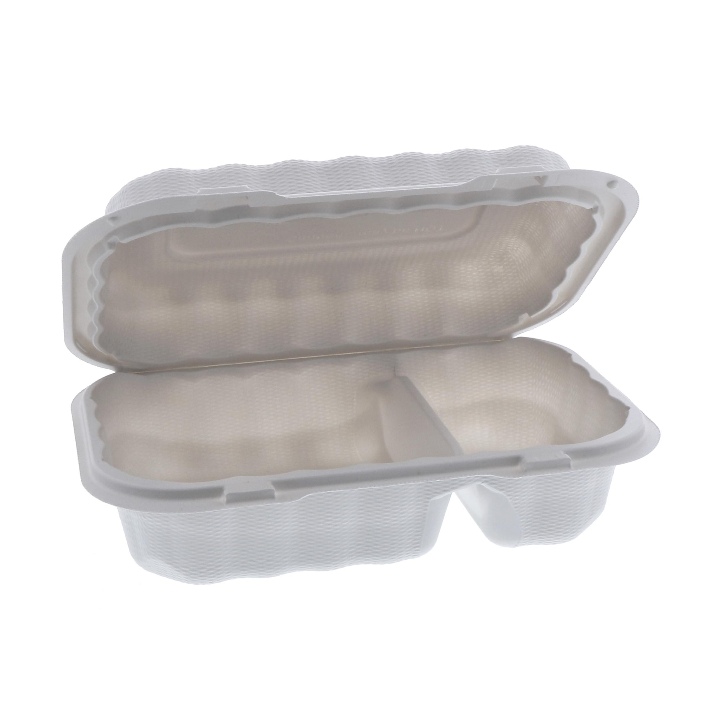 EarthChoice® Take-Out Container Hinged 9X6X3 IN 2 Compartment MFPP White Microwave Safe 270/Case