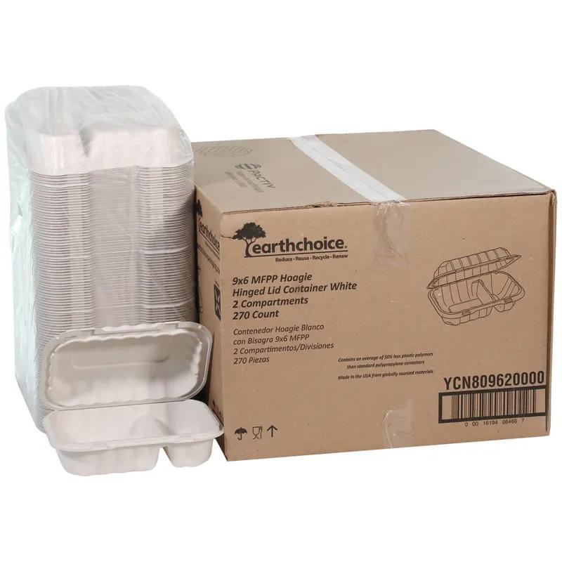 EarthChoice® Take-Out Container Hinged 9X6X3 IN 2 Compartment MFPP White Microwave Safe 270/Case