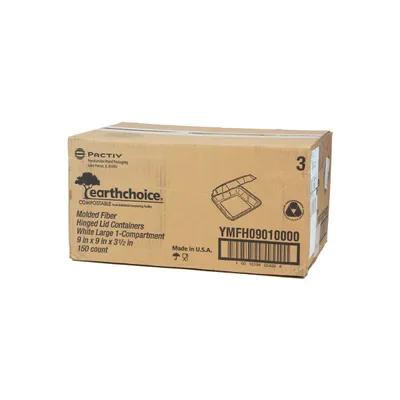 EarthChoice® Take-Out Container Hinged 9X9X3.5 IN Molded Fiber White Large 150/Case