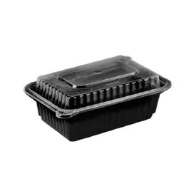 Take-Out Container Base & Lid Combo 12 OZ Plastic Black Oblong Vented Anti-Fog 150/Case